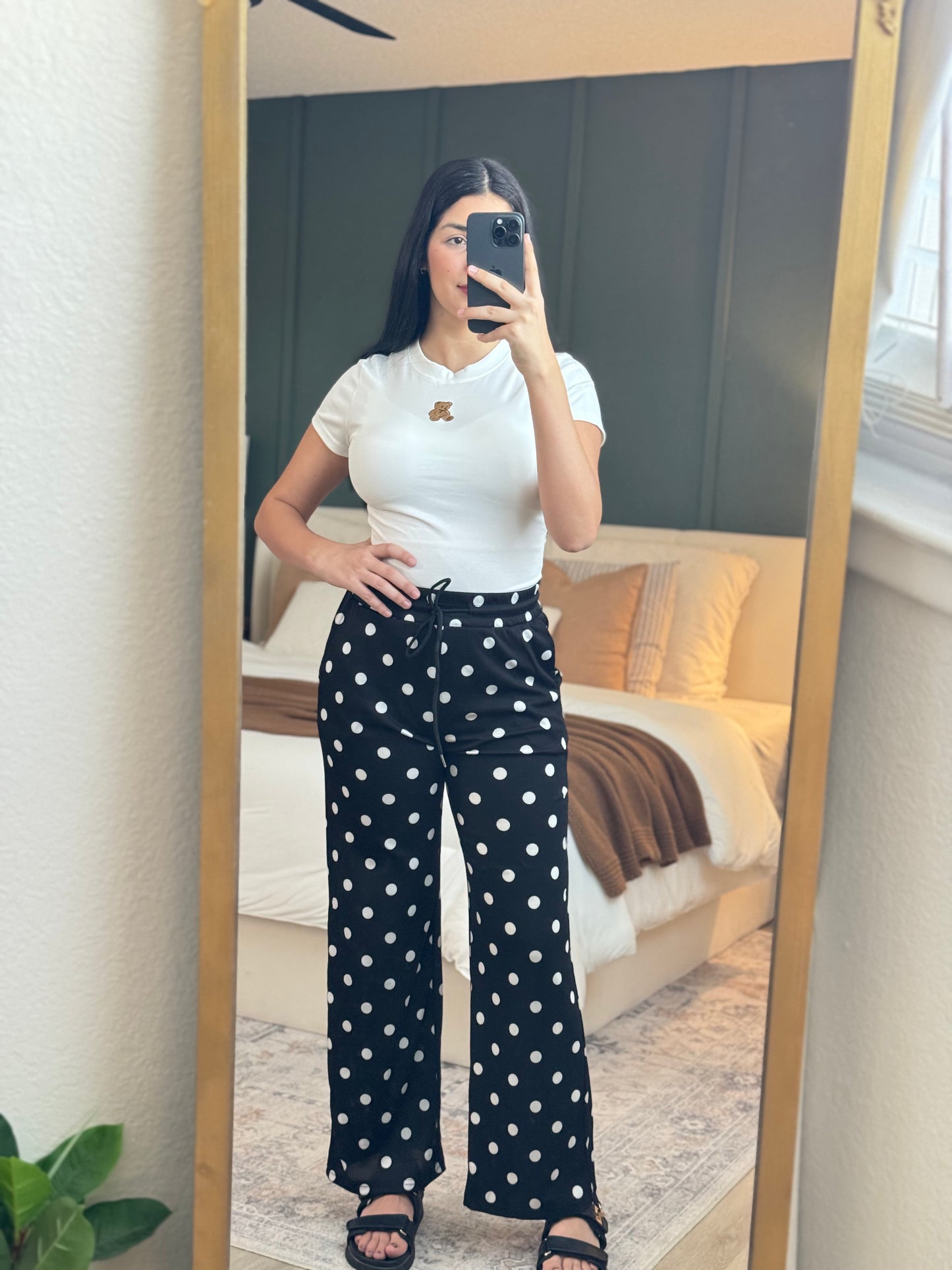 Polka Dot Wide Leg Pocket Pants