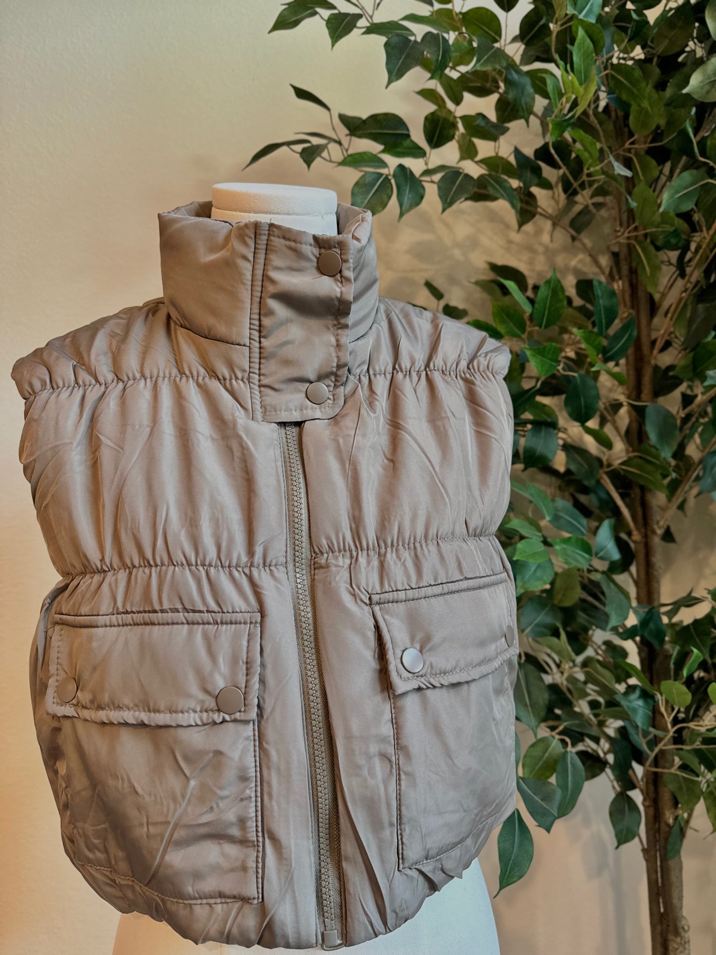 Cropped Zip up Puffer Vest