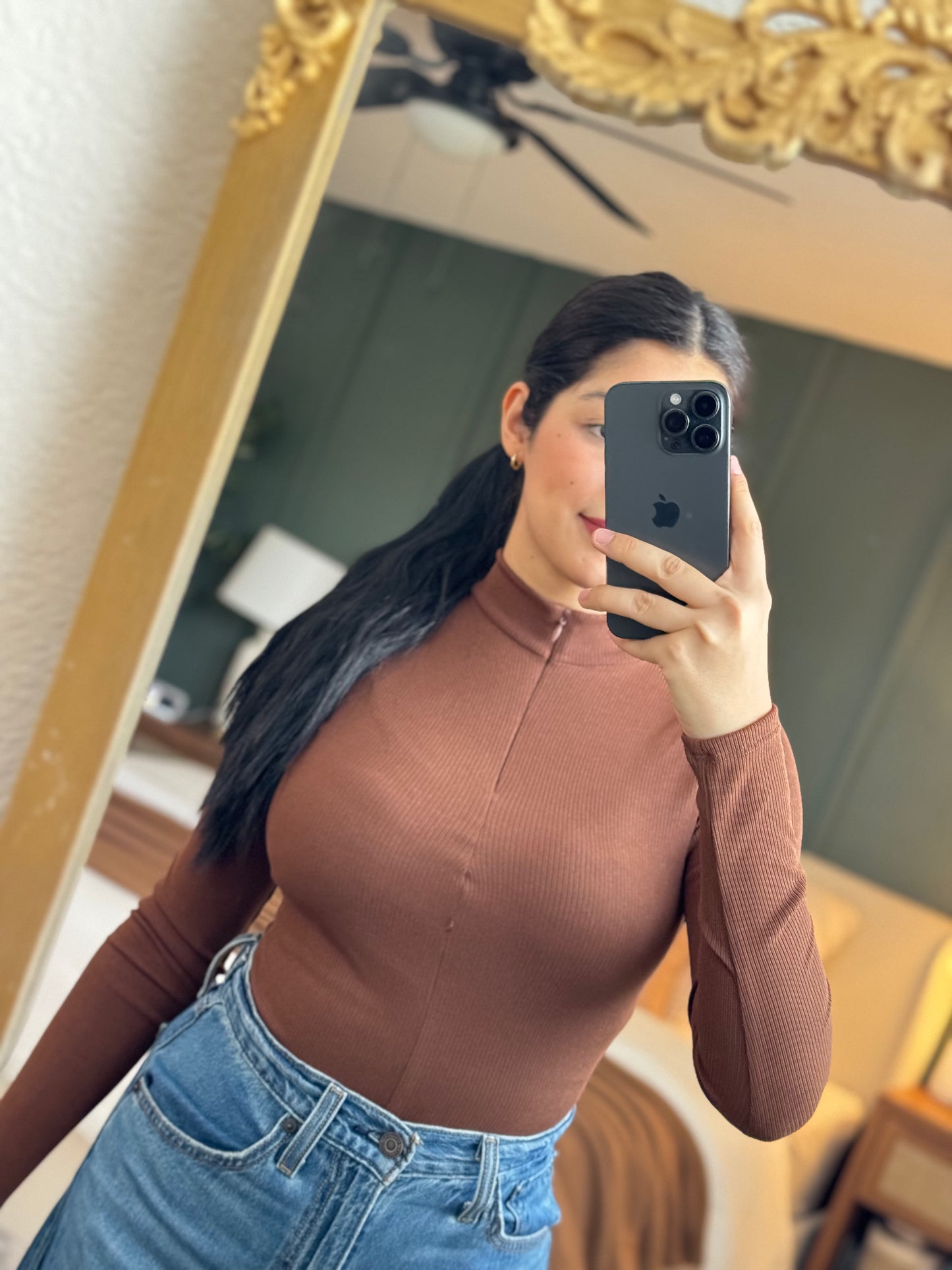 Mocha Ribbed Zip Bodysuit