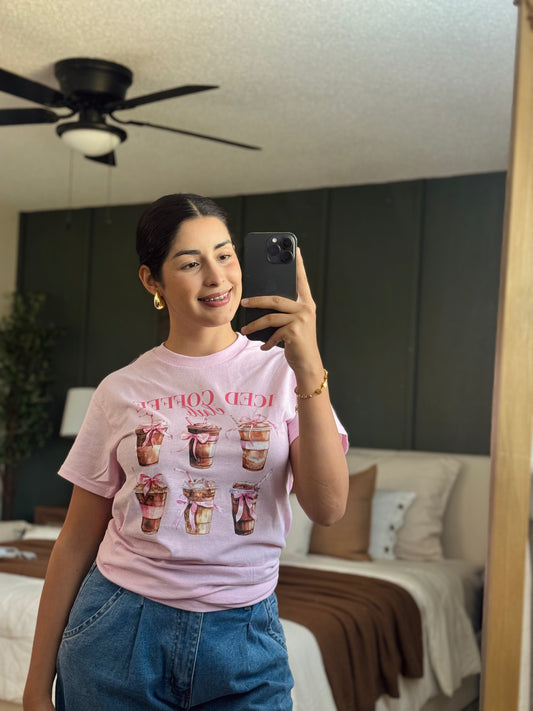 Iced Coffee Graphic tee Pink