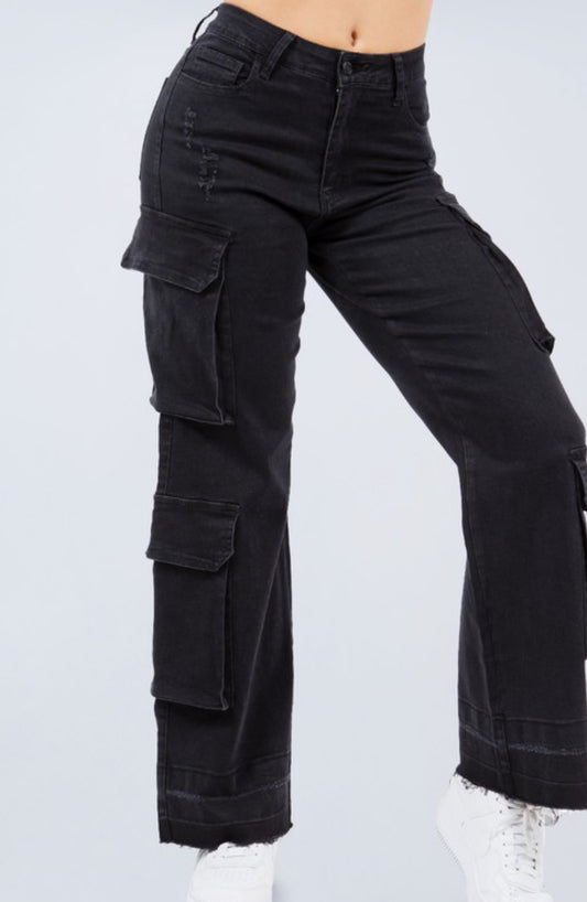 Black Denim Cargo Jeans