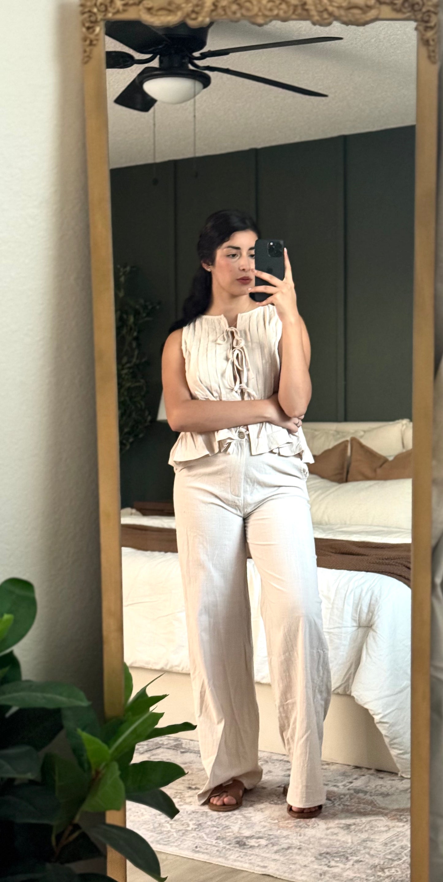 Beige Top And Pants Set
