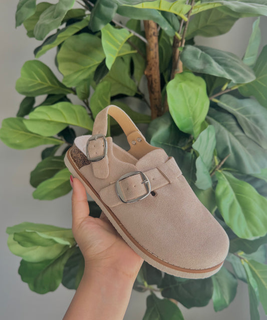 Beige Slingback Clogs