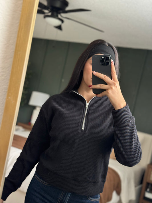 Half-zip Mock Drop Shoulder Top