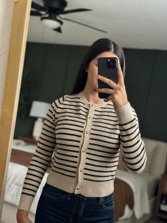 Striped Crew Neck Cardigan