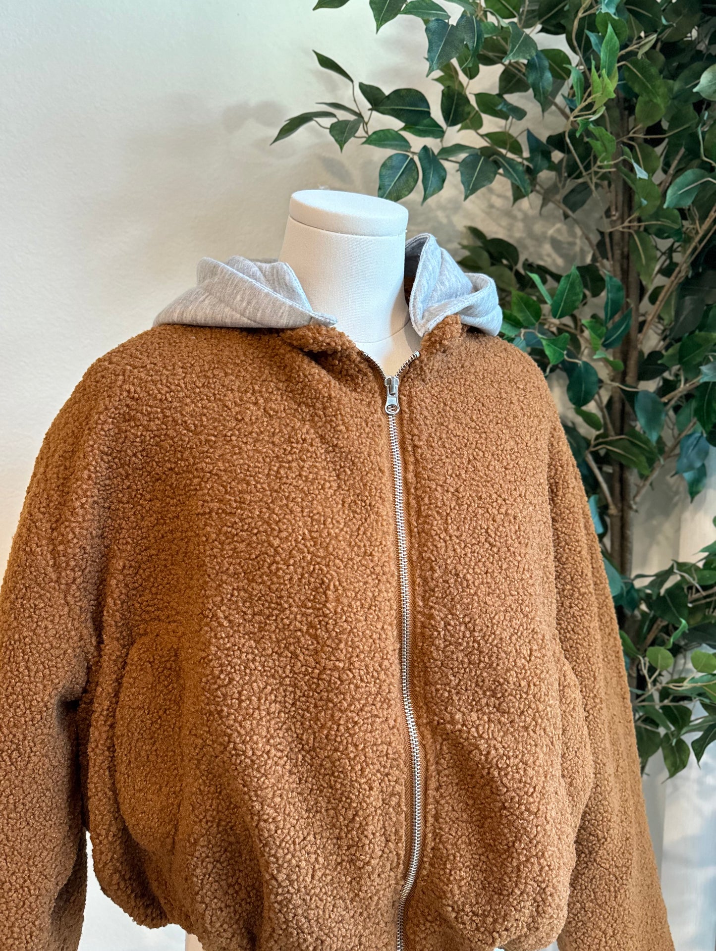 Brown Plush. Jacket with Detachable Hood