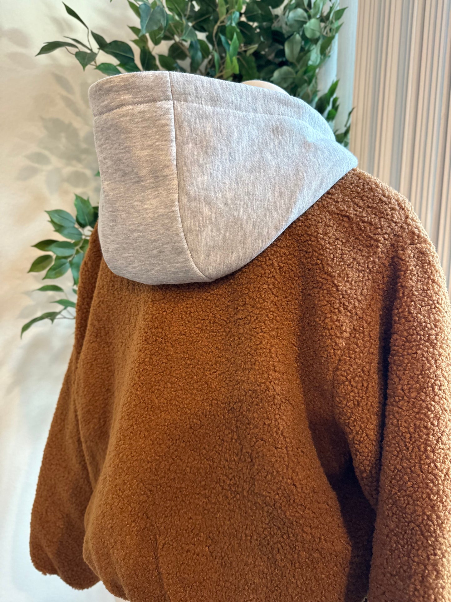 Brown Plush. Jacket with Detachable Hood