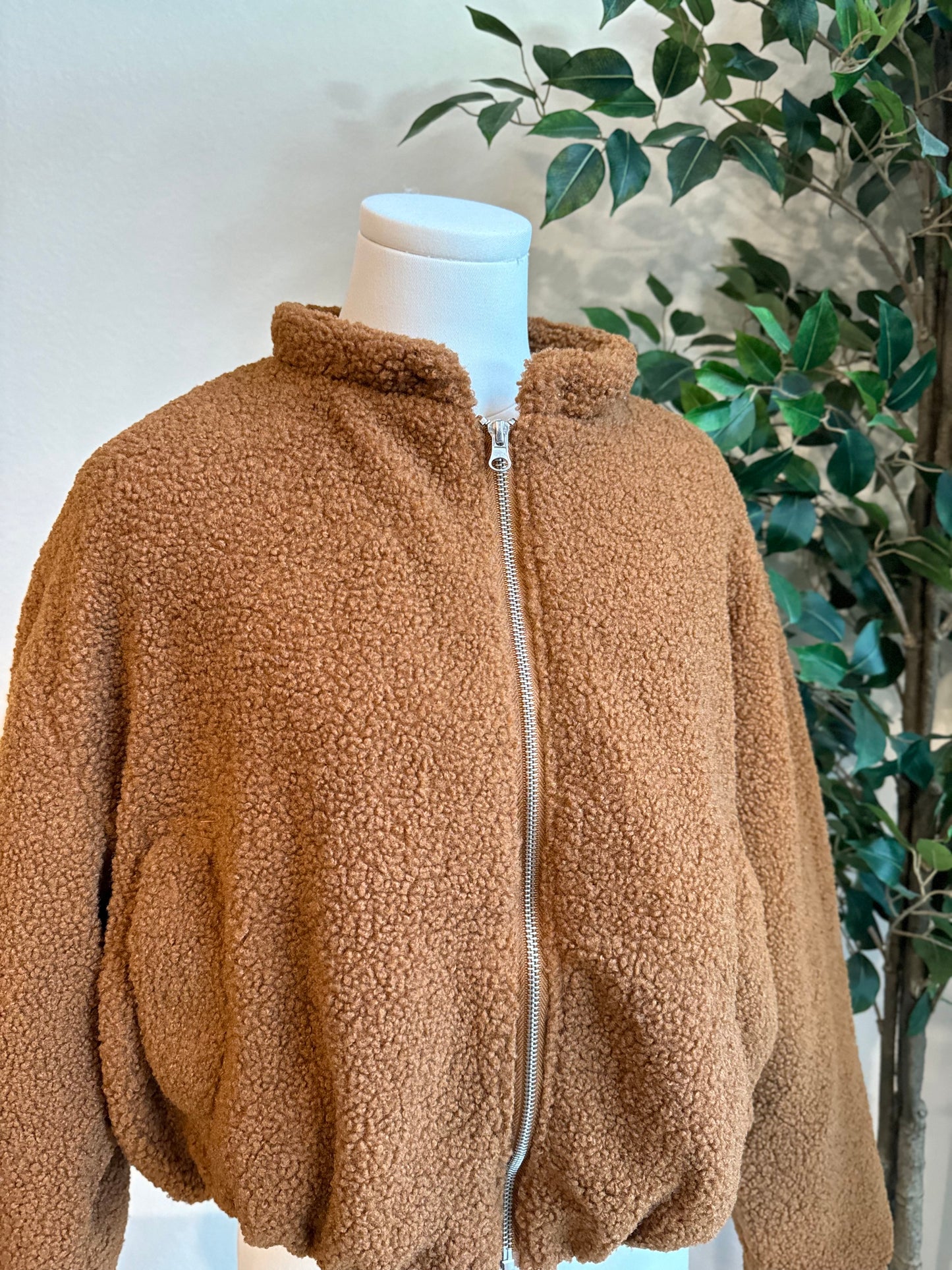 Brown Plush. Jacket with Detachable Hood